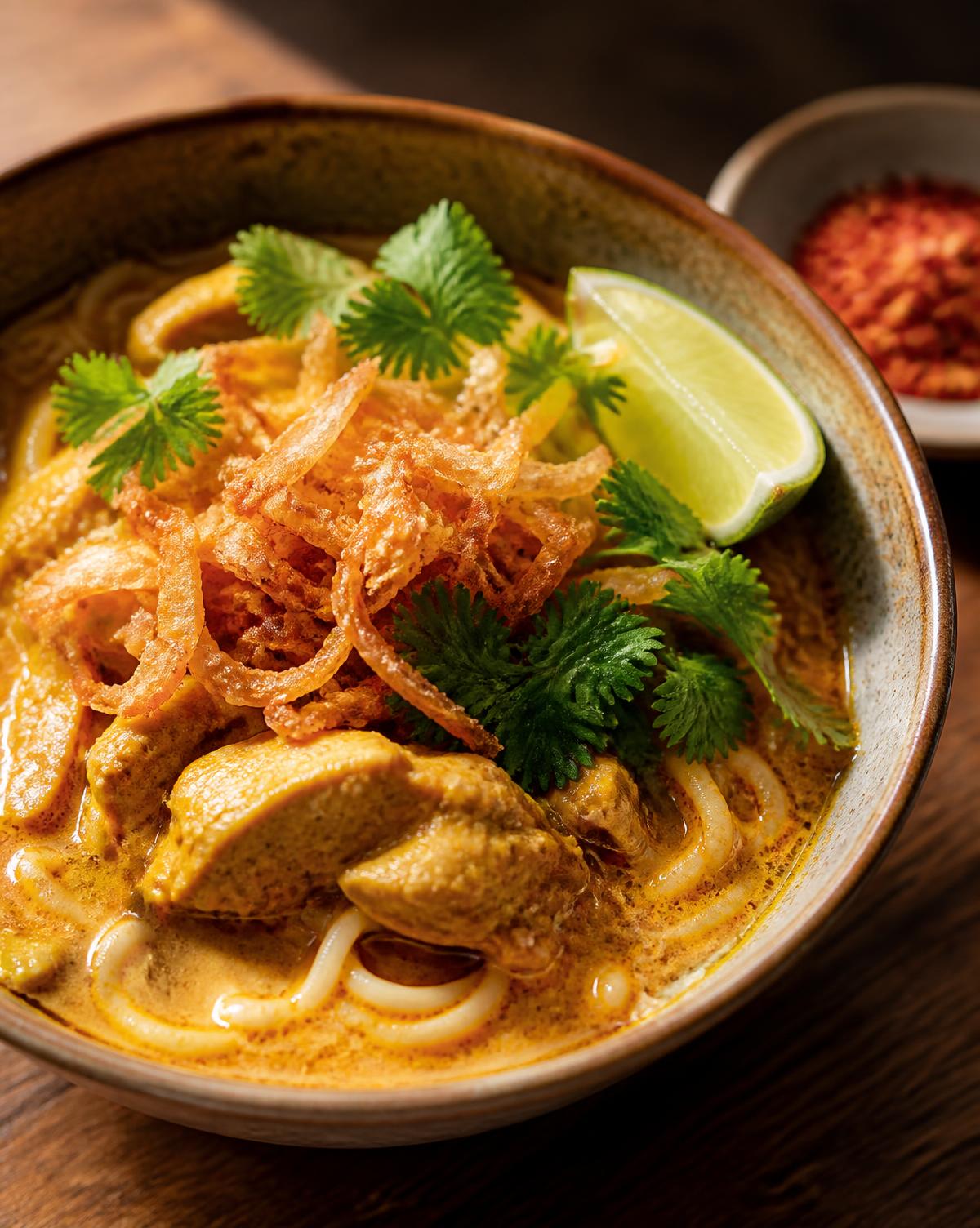 A bowl of Burmese coconut noodles